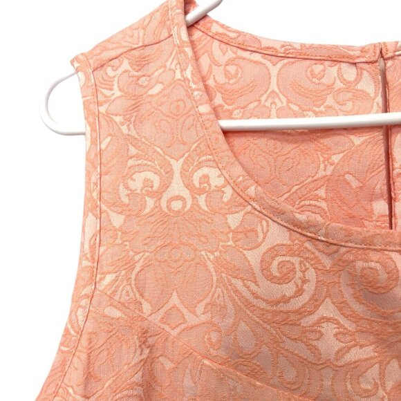 NWT Simply Noelle Peach Damask Swing Dress L/XL Pockets Sleeveless Keyhole Back - Picture 2 of 6